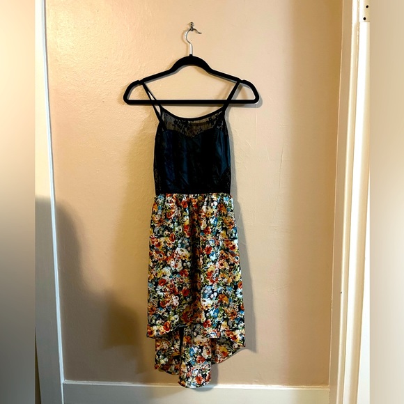 Chloe K Hi Low Black Lace Pleather Cutout Floral Spaghetti Strap Dress S - Picture 1 of 13